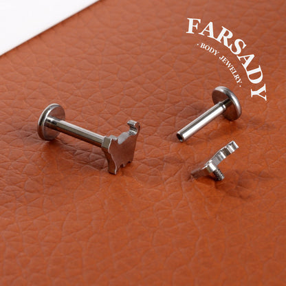 16G 18G Titanium Cute Cat Stud Earring, 1.2*6/8/10mm, Internally Threaded Stud, Flat Back Earring, Cartilage Stud, Tragus Stud, Gift Packaged