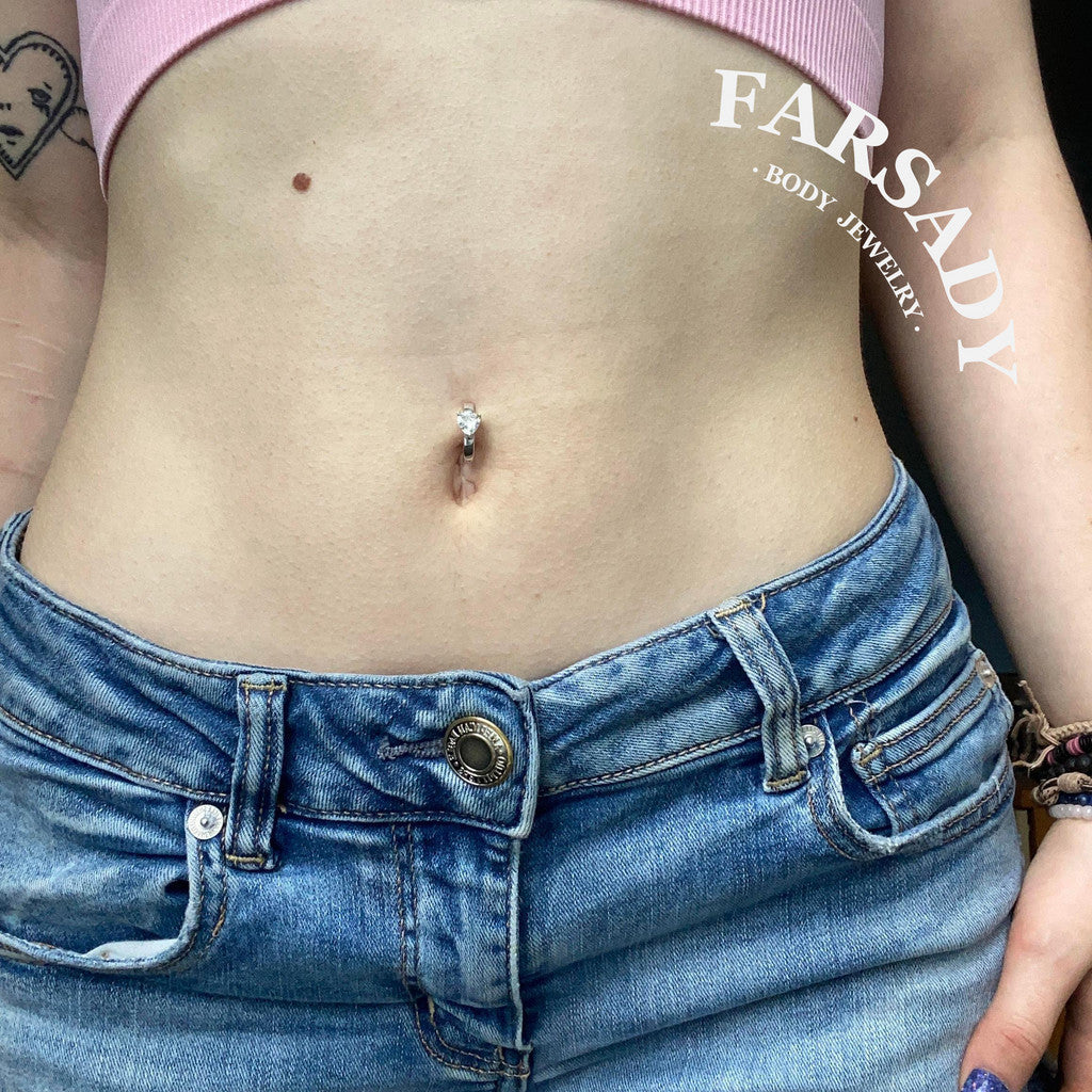 14G S925 Sterling Silver Heart Belly Button Clicker 10mm Hinged Navel Belly Hoop Clip Ring Waterproof Curved Bar Body Piercing Daily Wear Gift for Her