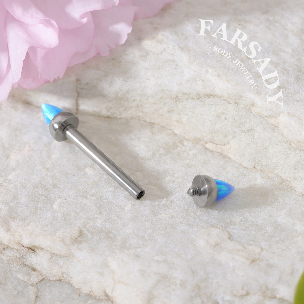 Opal Spike Bolt - F136 Titanium Internally Threaded Straight Barbell / Fits 16G Nose Bridge Chest Piercing
