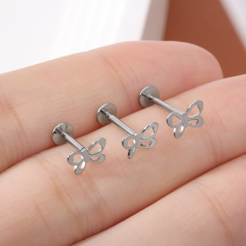 Hollow Wing - F136 Titanium Internally Threaded Stud / Fits Cartilage Helix Tragus Lobe Nostril Piercing