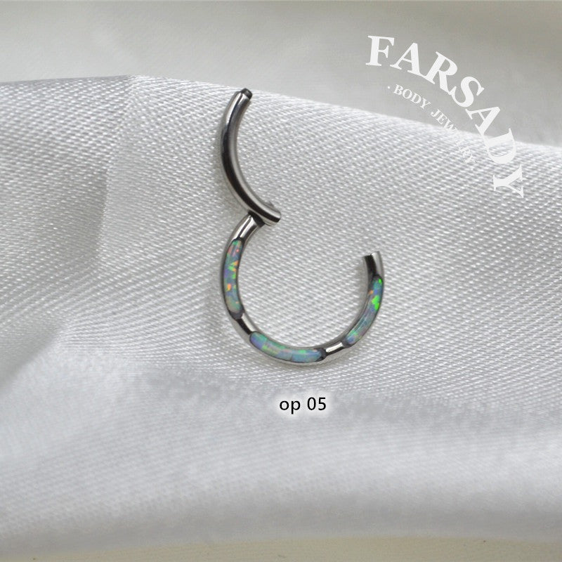 Opal Tide - F136 Titanium Hinged Clicker Hoop / Fits 16G Septum Ring Helix Conch Cartilage Earring