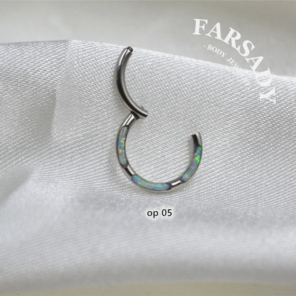 Opal Tide - F136 Titanium Hinged Clicker Hoop / Fits 16G Septum Ring Helix Conch Cartilage Earring