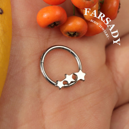 Linked Stars - ASTM F136 Titanium Hinged Clicker Hoop / Fits 16G Septum Ring Helix Conch Cartilage Earring