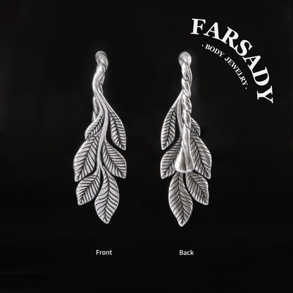 Thin Leaf - 316L Hanging Style Ear Weights / Fits 4G 2G Stretched Ear Lobes Tunnels Plugs