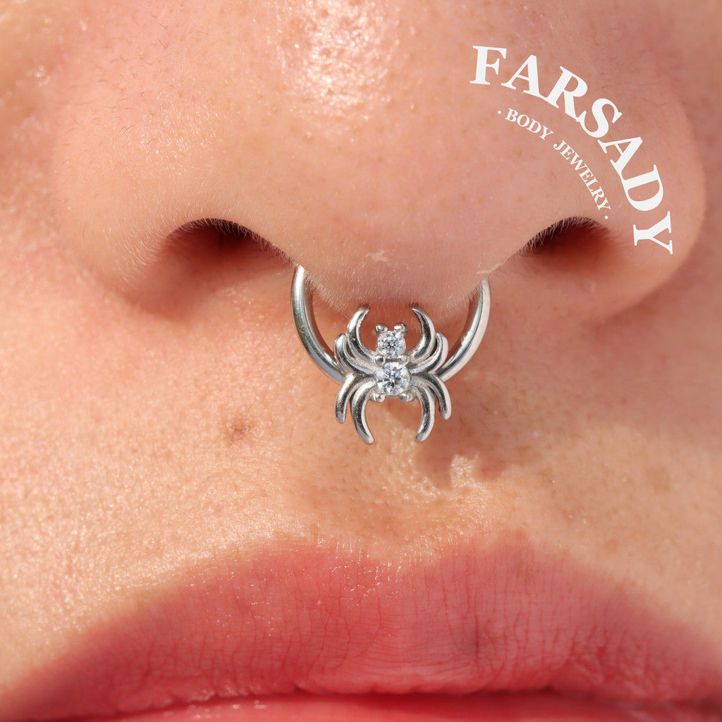 Orb Spider - CZ Hinged Clicker Hoop / Fits 16G Septum Ring Helix Conch Cartilage Earring