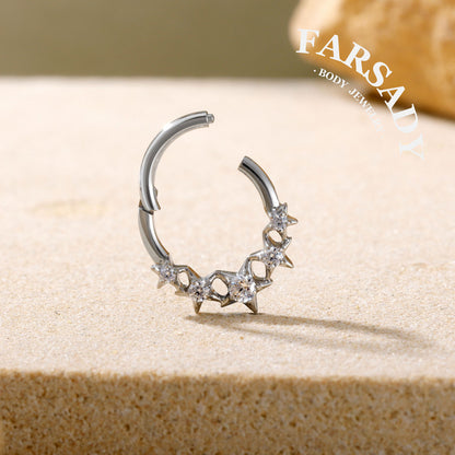 Star Coven - F136 Titanium Hinged Clicker Hoop / Fits 16G Septum Ring Helix Conch Cartilage Earring