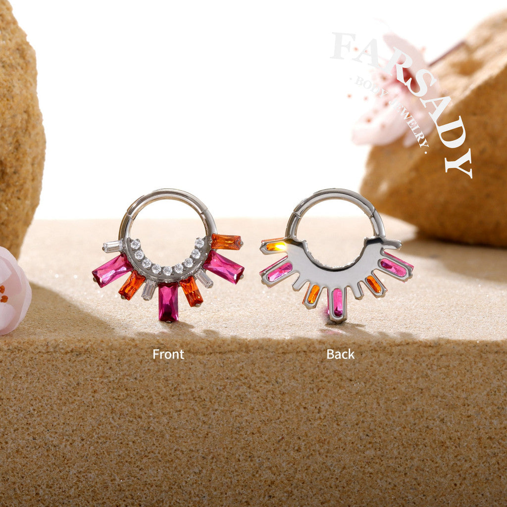 Sunset Flare - F136 Titanium Hinged Clicker Hoop / Fits 16G Septum Ring Helix Conch Cartilage Earring