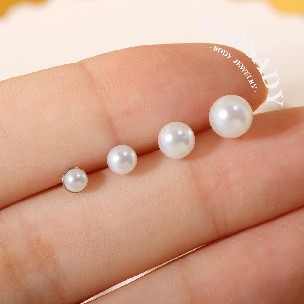 Layer Pearl Ball - F136 Titanium Pearl Replacement Tops / Fits Threadless Ear Studs