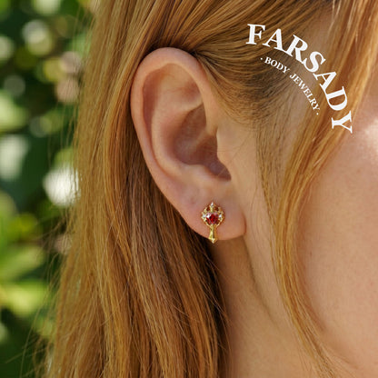 Goth Heartfire - 925 Silver Threadless Stud / Fits Cartilage Helix Tragus Lobe Nostril Piercing