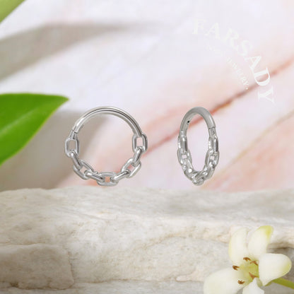 Chain Loop - CZ Hinged Clicker Hoop / Fits 16G Septum Ring Helix Conch Cartilage Earring