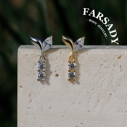 Sprout Drop - 925 Silver Threadless Stud / Fits Cartilage Helix Tragus Lobe Earring