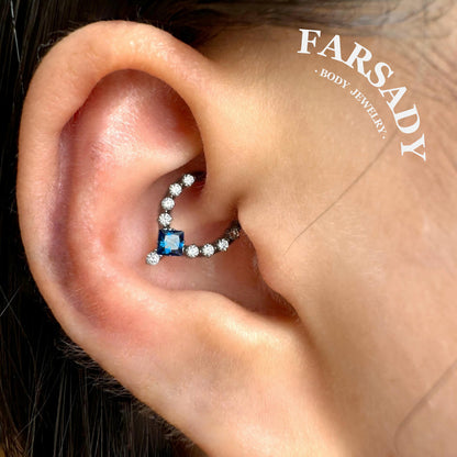 Sapphire Drop - F136 Titanium Hinged Clicker Hoop / Fits 16G Septum Ring Helix Conch Cartilage Earring