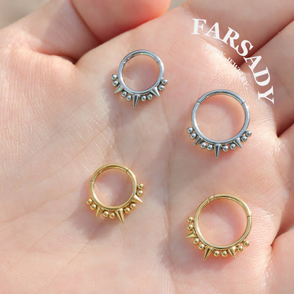 16G Titanium Spike Septum Ring, 8mm 10mm Silver Helix Hoop Earring, Gold Conch Ring Clicker, Hinged Earrings, Gothic Piercing Jewelry