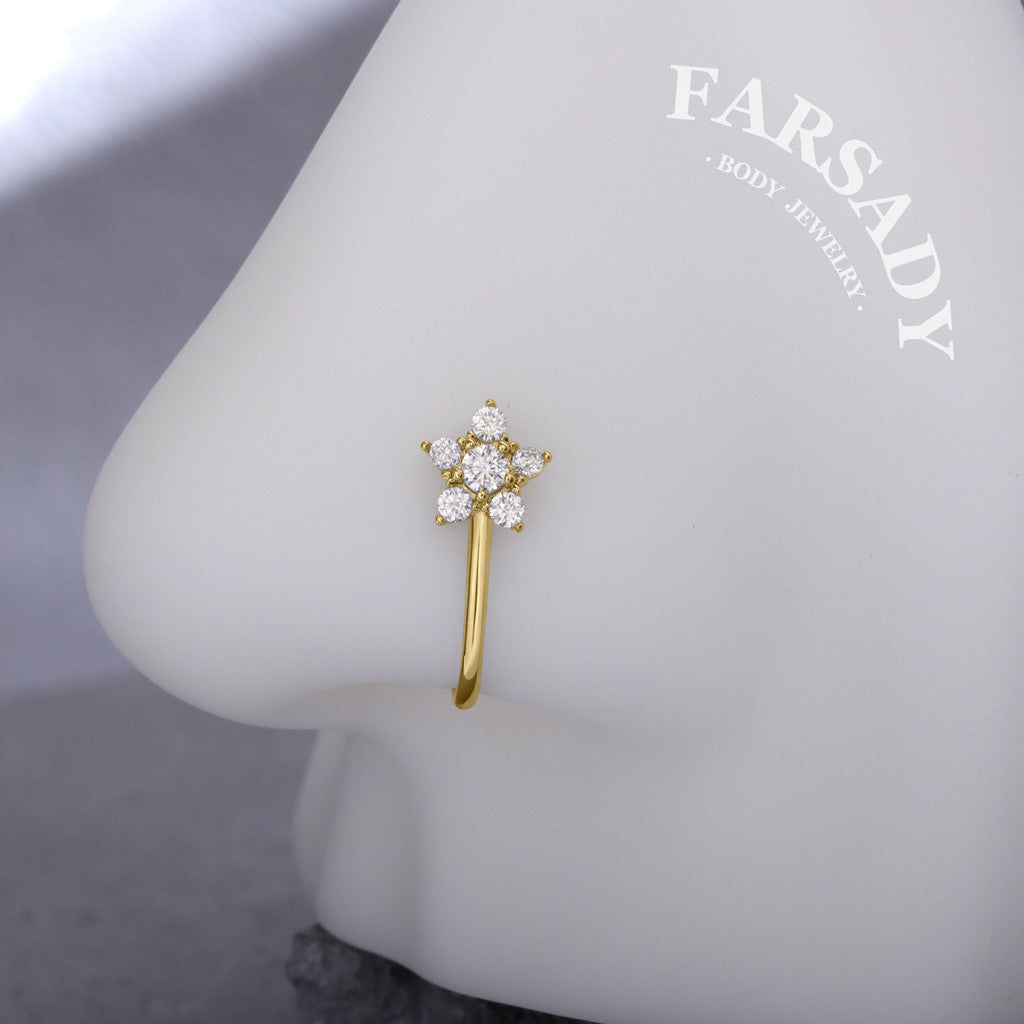 Seven-Petal Spark - 925 Silver Fake Nose Ring / Fit Non-Pierced Nose Ring