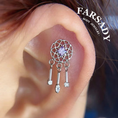 Dream Catcher - F136 Titanium Internally Threaded Stud / Fits Cartilage Helix Tragus Lobe Piercing