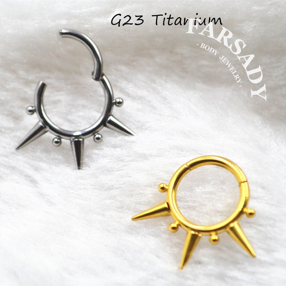 Spike Bead - F136 Titanium Hinged Clicker Hoop / Fits 16G Septum Ring Helix Conch Cartilage Earring
