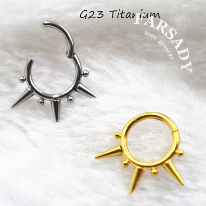 Spike Bead - F136 Titanium Hinged Clicker Hoop / Fits 16G Septum Ring Helix Conch Cartilage Earring