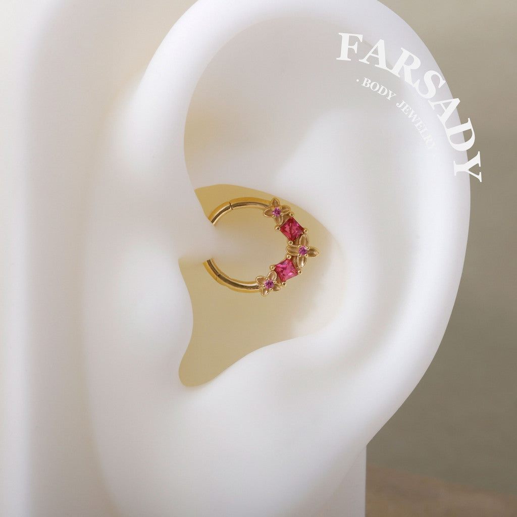 Fuchsia Arc - 925 Silver Hinged Clicker Hoop / Fits 16G Septum Ring Helix Conch Daith Earring