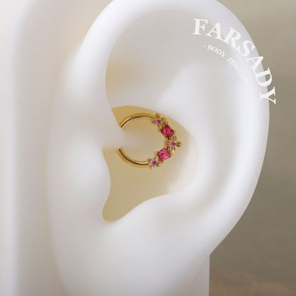 Fuchsia Arc - 925 Silver Hinged Clicker Hoop / Fits 16G Septum Ring Helix Conch Daith Earring