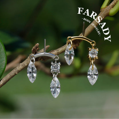 Marquise Twin - 925 Silver Threadless Stud / Fits Vertical Helix Hidden Rook Earring