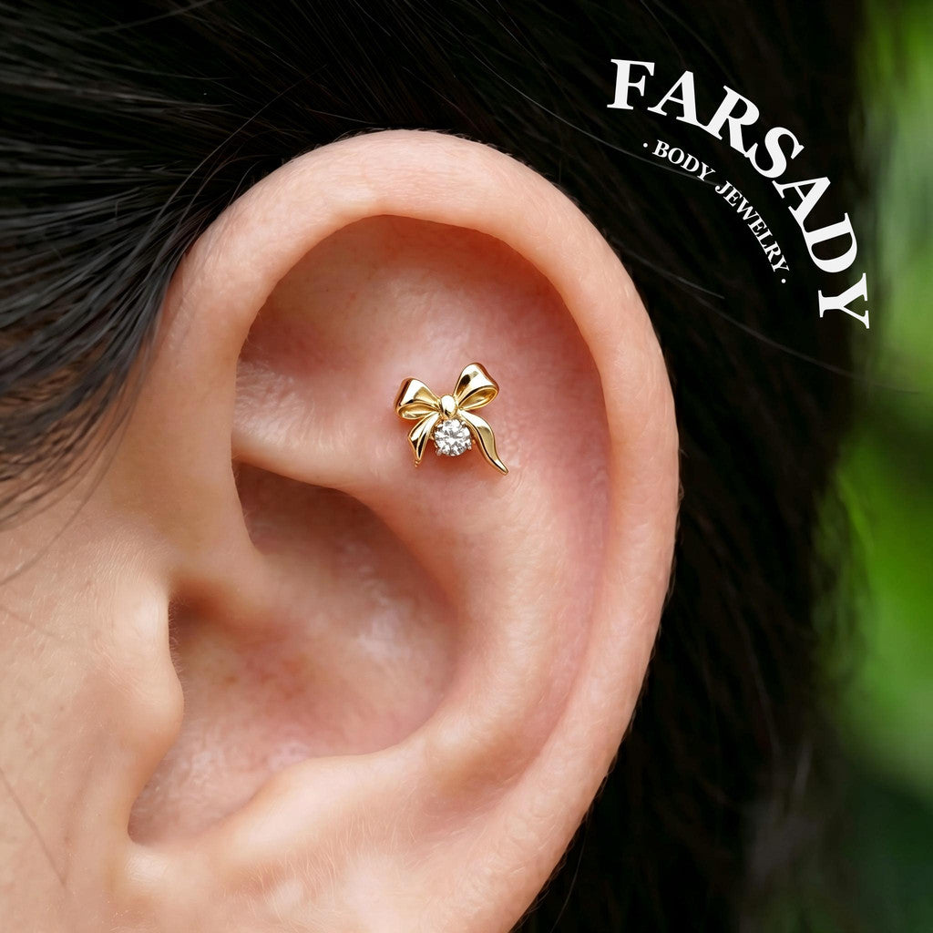 Silk Bow - F136 Titanium Internally Threaded Stud / Fits Cartilage Helix Tragus Lobe Nostril Piercing