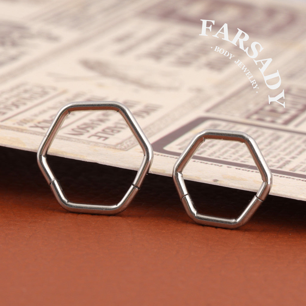 Plain Hexagon - Hinged Clicker Hoop / Fits 16G Septum Ring Helix Conch Cartilage Earring