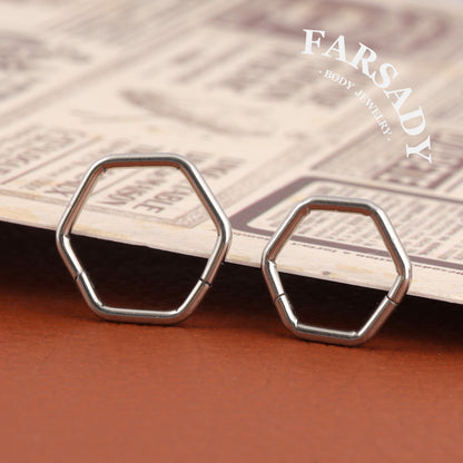 Plain Hexagon - Hinged Clicker Hoop / Fits 16G Septum Ring Helix Conch Cartilage Earring