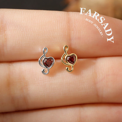 Crimson Clef - 925 Silver Threadless Stud / Fits Cartilage Helix Tragus Lobe Nostril Piercing
