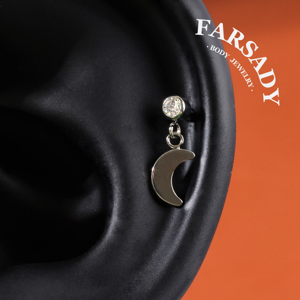 Moon Whisper - F136 Titanium Internally Threaded Stud / Fits Cartilage Helix Tragus Lobe Piercing