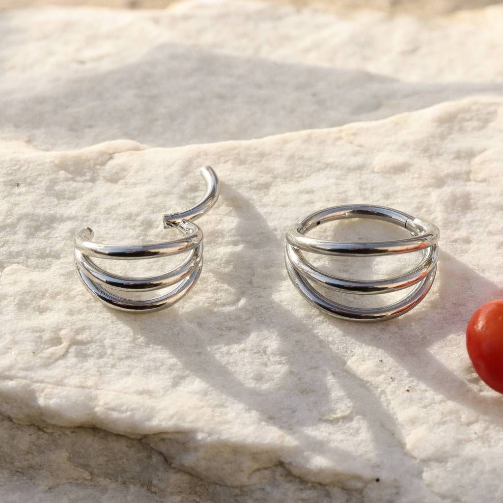 Triple Loop - ASTM F136 Titanium Hinged Clicker Hoop / Fits 16G Septum Ring Helix Conch Cartilage Earring / Waterproof Segment Piercing, Hypoallergenic Jewelry for Sensitive Skin