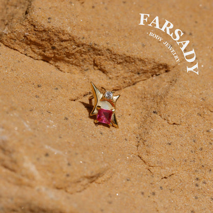 Sterling Silver Pink CZ Star Stud Earring Threadless Push In Post Earrings | 16G 18G 20G Flat Back Tragus Helix Cartilage Piercing Earring