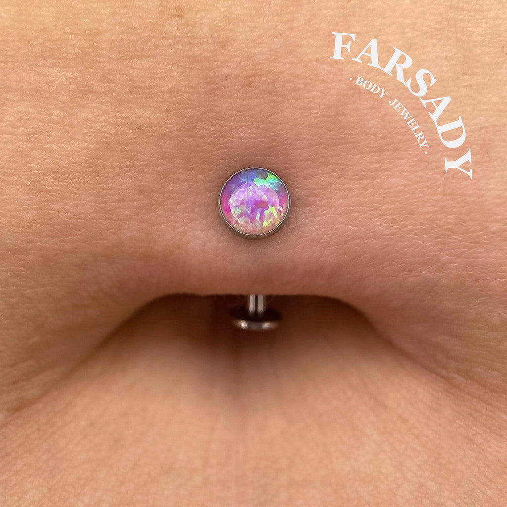 Mini Purple Opal - F136 Titanium Internally Threaded Belly Button Ring / Fits 14G Navel Piercing