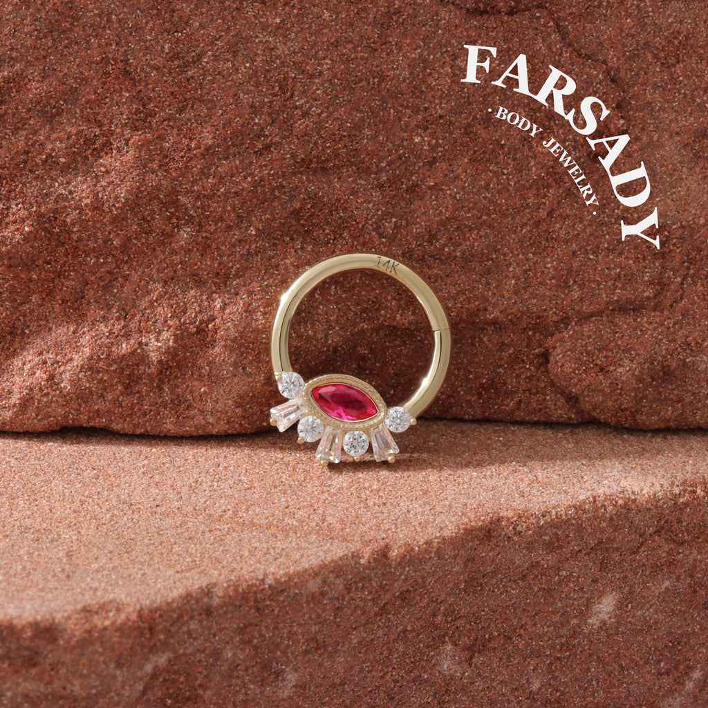 Crimson Iris - Solid 14K Gold Hinged Clicker Hoop / Fits 16G Septum Ring Helix Conch Cartilage Earring