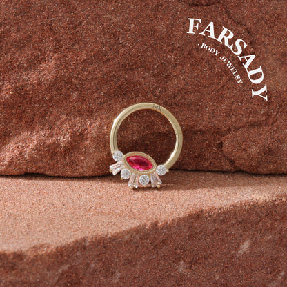 Crimson Iris - Solid 14K Gold Hinged Clicker Hoop / Fits 16G Septum Ring Helix Conch Cartilage Earring