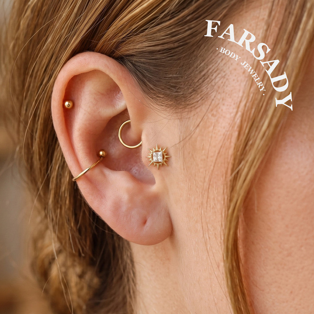 Spike Lumina - 925 Silver Threadless Stud / Fits Cartilage Helix Tragus Lobe Piercing