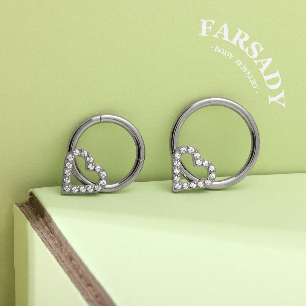 Hollow Heart - ASTM F136 Titanium Hinged Clicker Hoop / Fits 16G Septum Ring Helix Conch Cartilage Earring