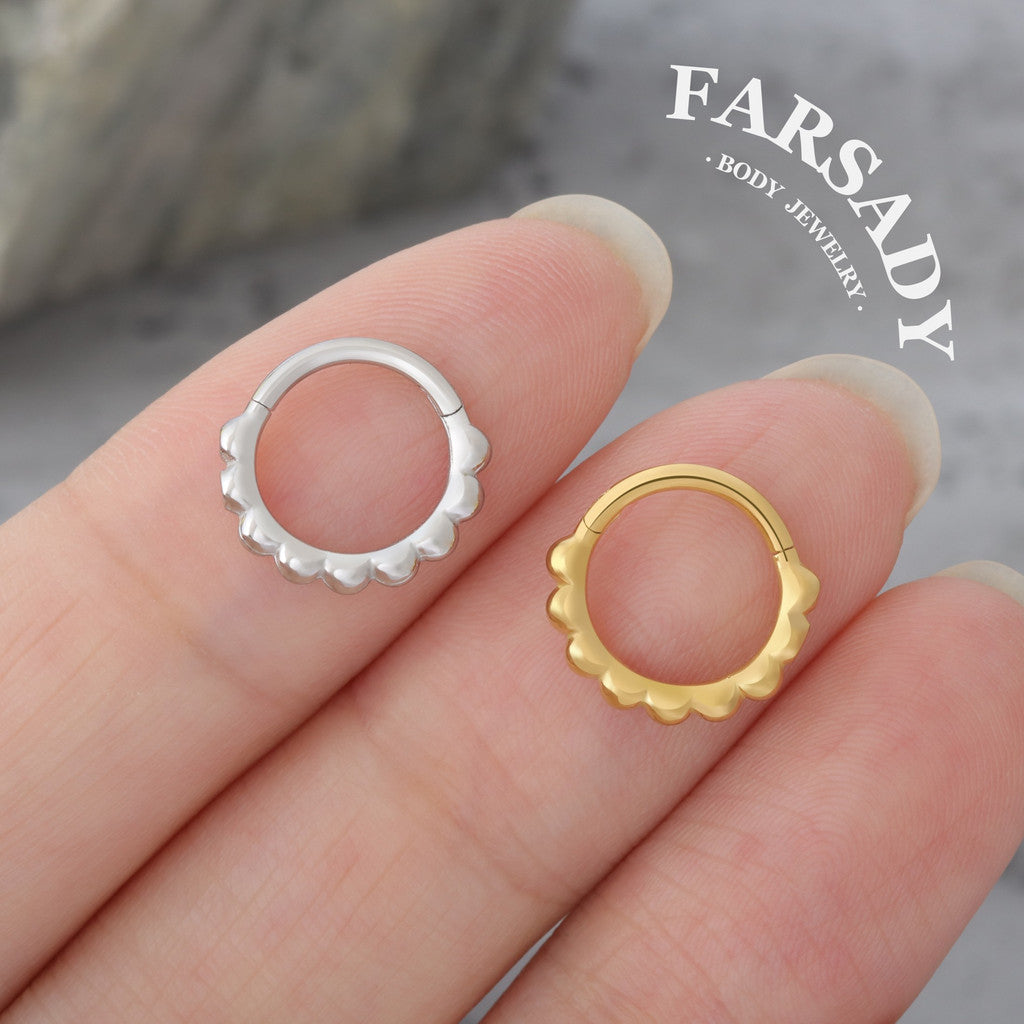 Scallop Edge - 316L Hinged Clicker Hoop / Fits 16G Septum Ring Helix Conch Cartilage Earring