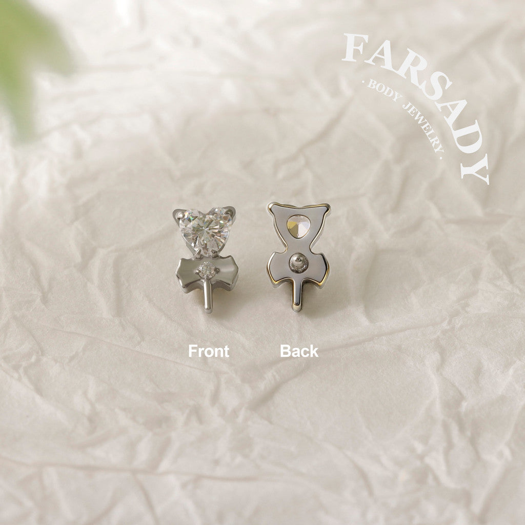 Heart Clover - F136 Titanium Internally Threaded Stud / Fits Cartilage Helix Tragus Lobe Nostril Piercing