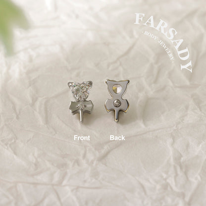 Heart Clover - F136 Titanium Internally Threaded Stud / Fits Cartilage Helix Tragus Lobe Nostril Piercing