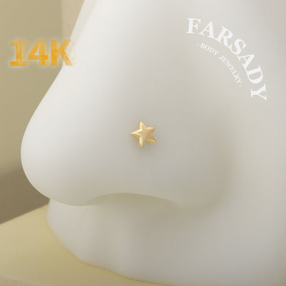 Minimal Star - Solid 14K Gold L-Shape Stud / Fit 20G Nostril Piercing