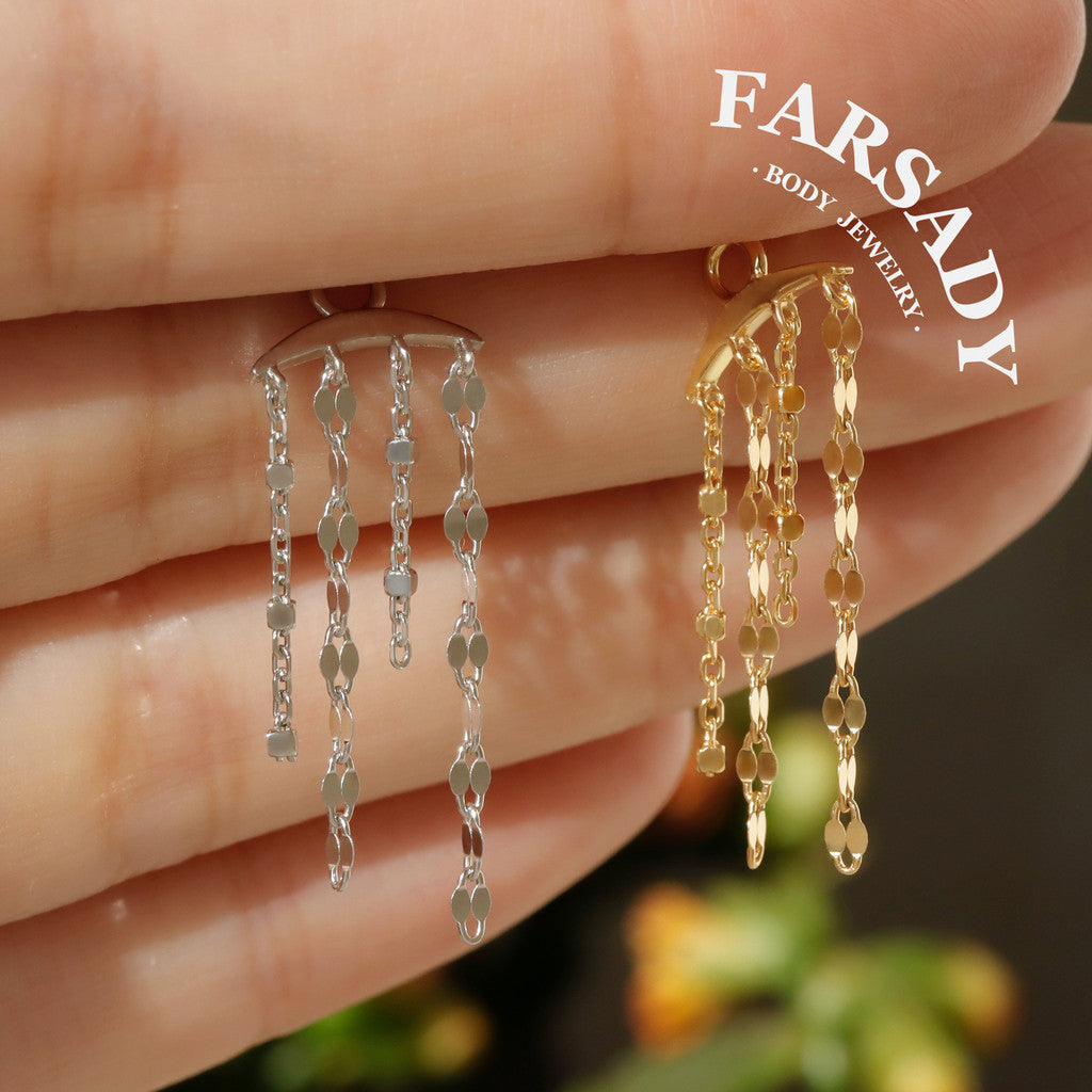 Silver Stream Tassel - 925 Sterling Silver Red CZ Dangle Charm / Interchangeable Hoop Earring Pendant for Helix Daith Cartilage Piercing
