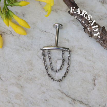 Double Chain - F136 Titanium Internally Threaded Stud / Fits Cartilage Helix Tragus Lobe Piercing