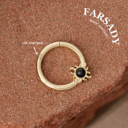Midnight Suncore - Solid 14K Gold Hinged Clicker Hoop / Fits 16G Septum Ring Helix Conch Cartilage Earring
