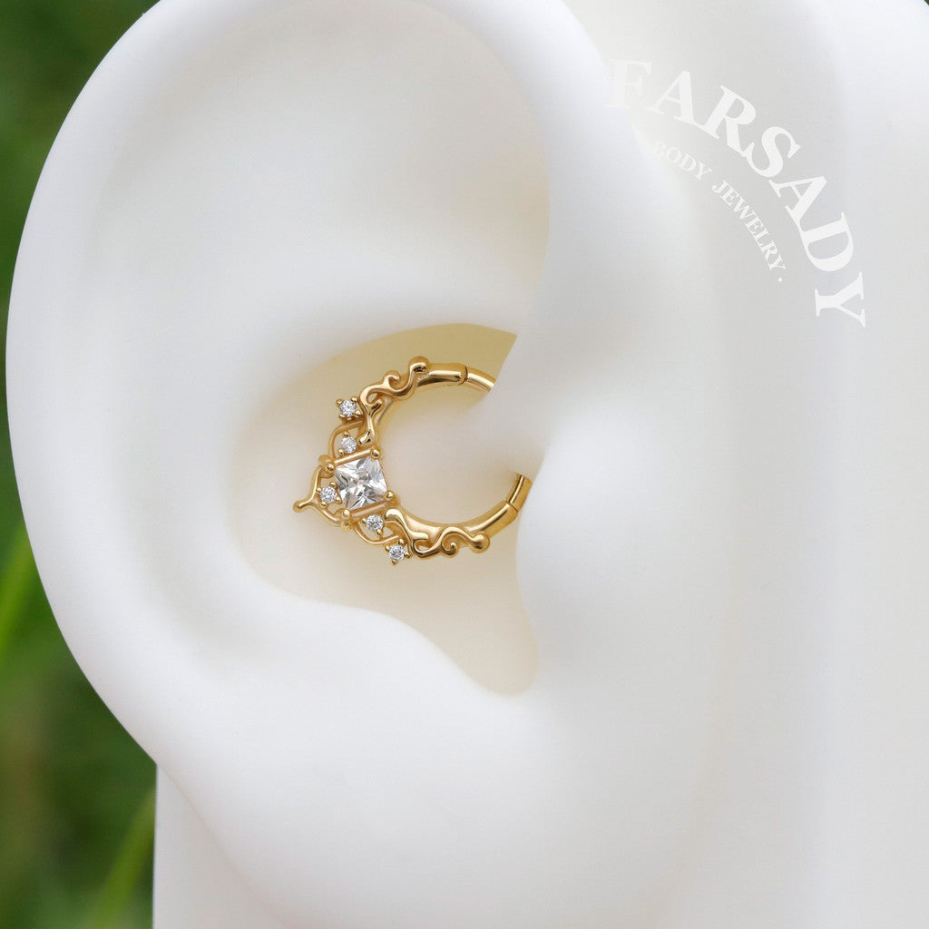 Byzantine Art Septum Ring Sterling Silver Plated 18k Gold/ 16G Hinged Septum Clicker/ 8mm Daith Hoop Earring/ Helix Tragus Piercing Jewelry