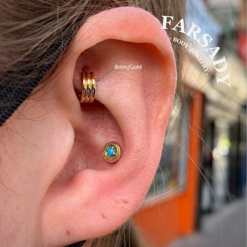 16G Titanium Triple Line Nose Ring & Hoop Earring | Body Jewelry For Septum, Helix, Conch, Daith, Rook, Tragus | Elegant Minimalist Piercing for Daily Wear with Gift Packaging