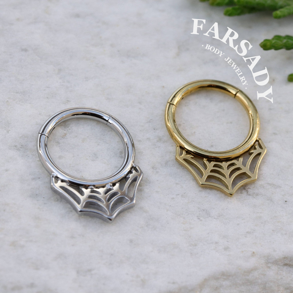 16G Spiderweb Hinged Septum Ring/Nose Ring Clicker/Sentulum Piercing Jewelry/Daith Earring Hoop/Helix Clicker Silvery Golden 1.2*8mm/10mm
