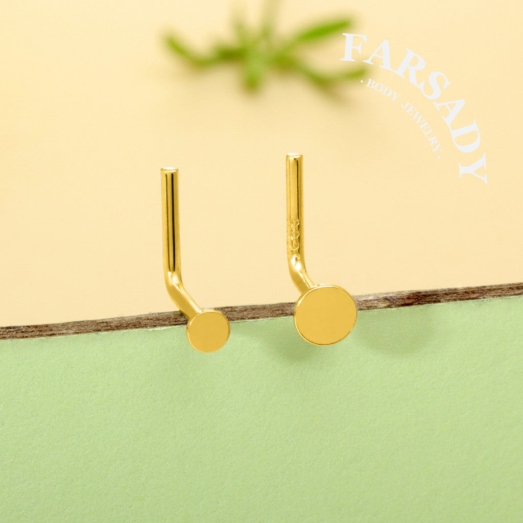 Plain Silver Disc - 925 Silver L-Shape Stud / Fit 20G Nose Ring