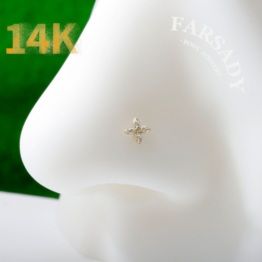 Daisy Duo - Solid 14K Gold Screw End Stud / Fit 20G Nostril Piercing