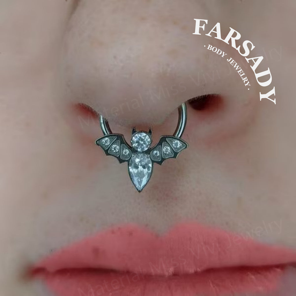 Moon Bat - ASTM F136 Titanium Hinged Clicker Hoop / Fits 16G Septum Ring Helix Conch Cartilage Earring