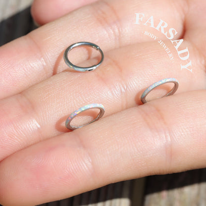 Opal Veil - Hinged Clicker Hoop / Fits 20G Nose Ring Helix Conch Cartilage Earring
